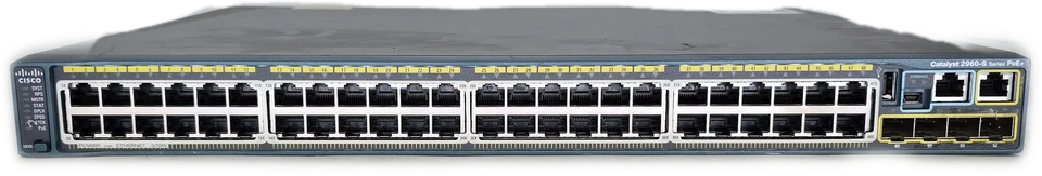 Conmutador Gigabit Cisco 2960S-48LPS de 48 puertos totalmente administrado usado bueno Foto 3 de 4