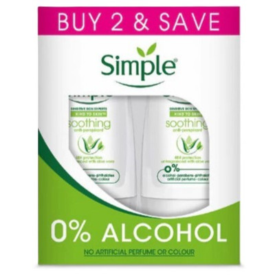 2x Simple Soothing Antiperspirant RollOn 45ml Deodorant Sensitive Skin Unscented