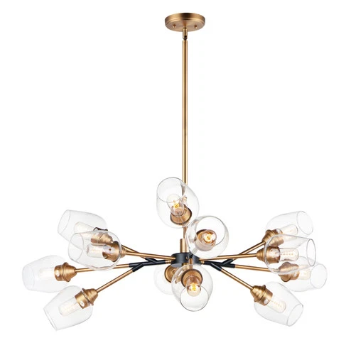 Savvy 14.75" 12-Light Chandelier in Antique Brass/Black - Picture 1 of 2