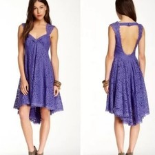 Free People Purple Creme De La Lace High Low Dress Womens 10 Boho Romantic