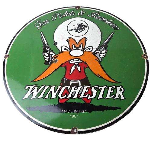 Vintage Winchester Porcelain Sign - Pistols Shooter Gas Service Pump Sign