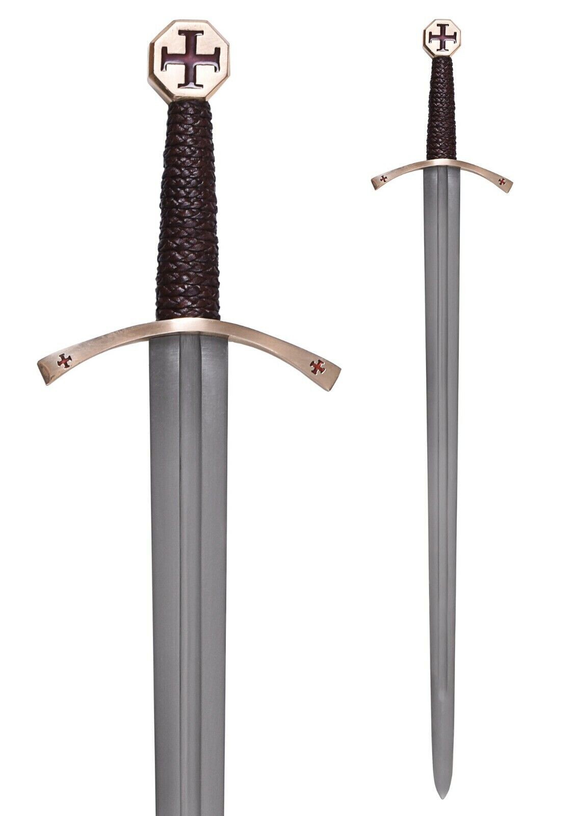 Templar Knight Crusader Sword with Scabbard - Medieval Broadsword Weapon  -image
