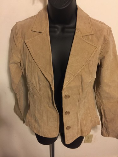taunt womens warm~beige 100% suede leather blazer jacket size