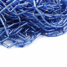 Large lot 7mm Czech vintage silver lined blue bugle glass beads
