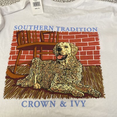 Crown & Ivy Southern Tradition T-shirt Men s Size XL White Yellow Lab  Tee NEW