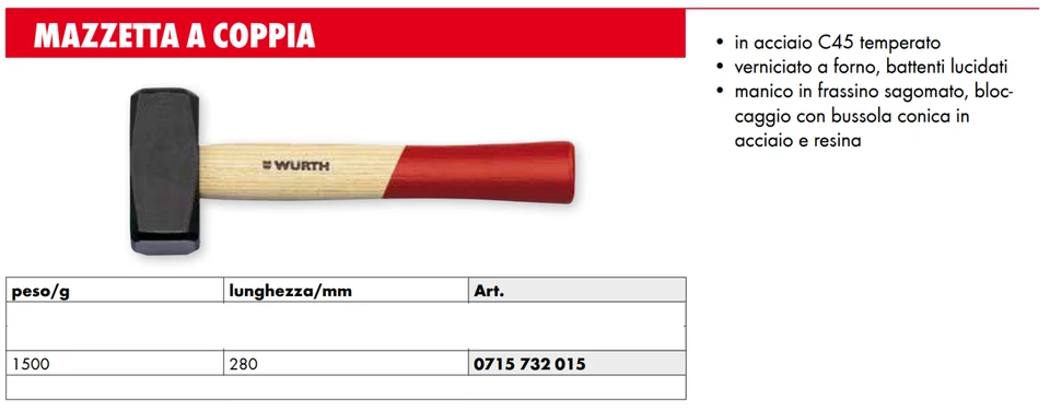 Martello Mazzetta Muratore Mazzuolo 1,5Kg - WÜRTH 0715732015 - Immagine 4 di 4