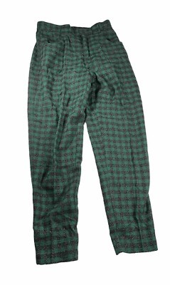 Stefanel Pants Size 44 Green Plaid Made Italy Polyester Wool Womens