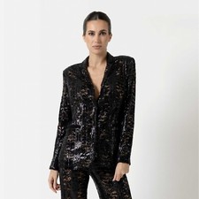 Veste blazer taille XS pour femme manches longues en sequin de couleur noire