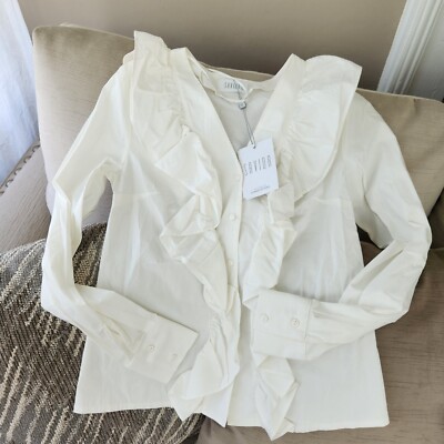 Savida Off White Long Sleeve Button Up Blouse Top. Women's Size 4 NWT