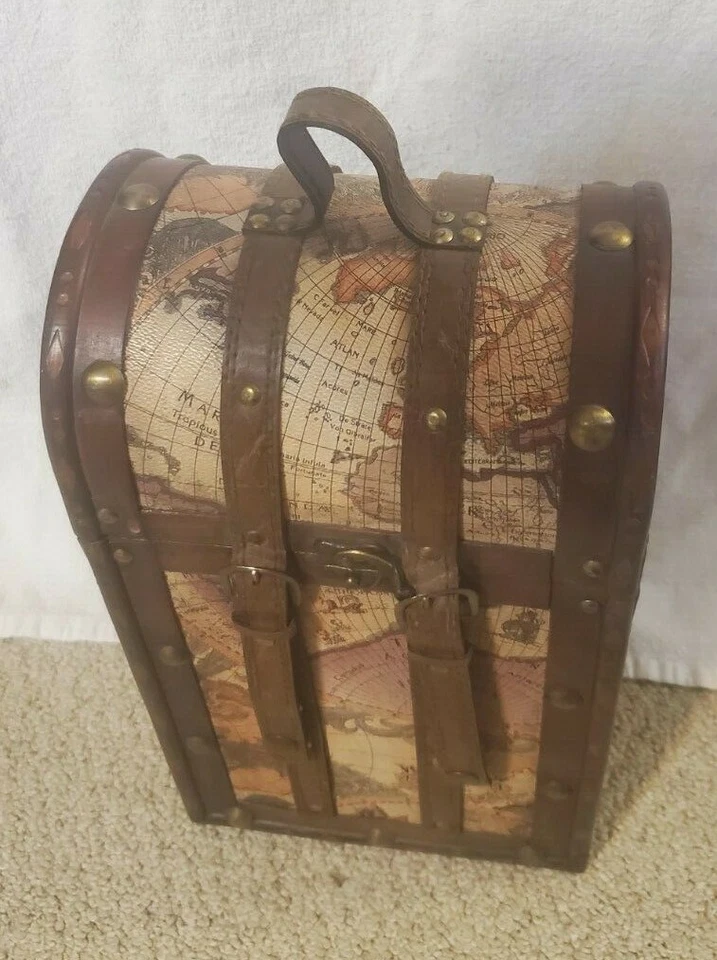 Decorative Wooden Display Box w/Brass Tacks, Leather, Nautical Theme - Image 4 of 4