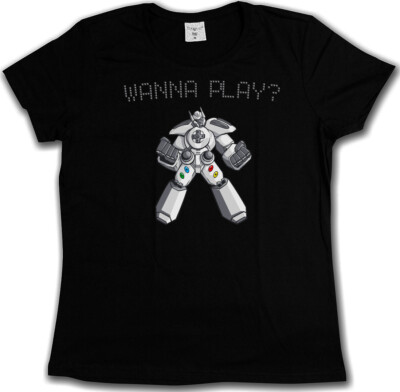 WANNA PLAY ? CONTROLLER ROBOT I T-SHIRT Retro Gamer NES Video Game Joystick TV