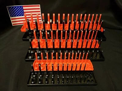 HANSEN GLOBAL Hansen 6 Pc Socket Tray Metric SAE Tool Rack Holders 1/4" 3/8" 1/2" OR&BL - USA