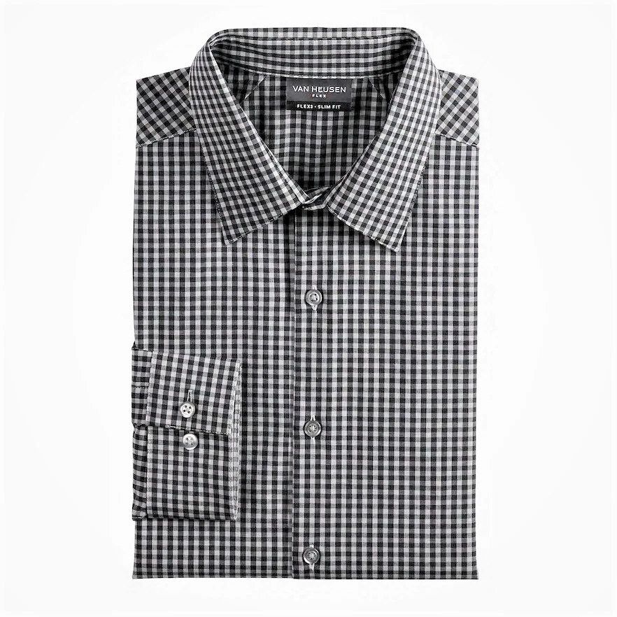 Van Heusen Flex 3 Slim-Fit 4-Way Stretch Dress Shirts,Dark Gray