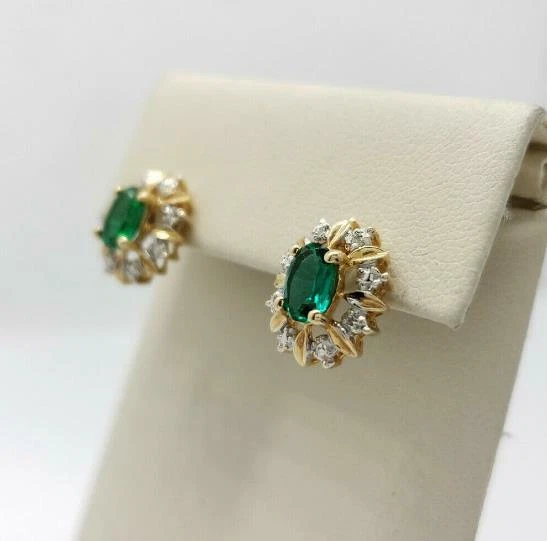 3 Ct Oval Cut Green Emerald Lab Created Cluster Earrings 14k Yellow Gold Finish - Image 4 of 4