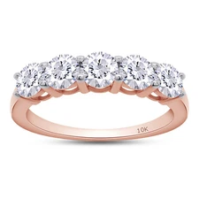 2.5 Ct Round Cut Diamond Five Stone Wedding Band Ring 10k Rose Gold Lab Grown