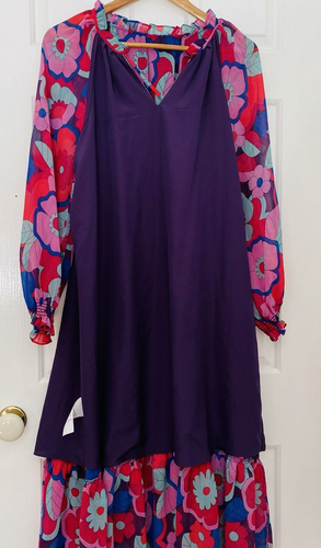Sportsgirl Dress Size 10 Pink Purple Floral Long Sleeve High Collar - Picture 11 of 16