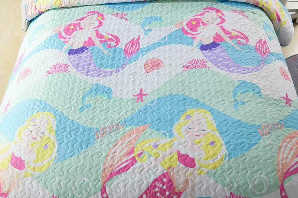 Juego de colcha edredones para niños para adolescentes niños niñas juego de ropa de cama, sirena doble A94  Foto 4 de 4