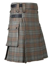 Black Watch Weathered Tartan Leather Straps Utility Kilts
