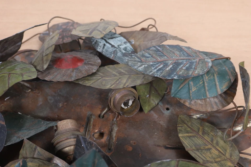 Lámpara de Pared Redonda Corona Hoja Floral Cobre ARTES & CRAFTS De Colección 14" Pulgadas Foto 4 de 4