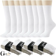 3 6 9 12 Pairs Mens White Athletic Sports Cotton Work Crew Socks Size 9-11 10-13