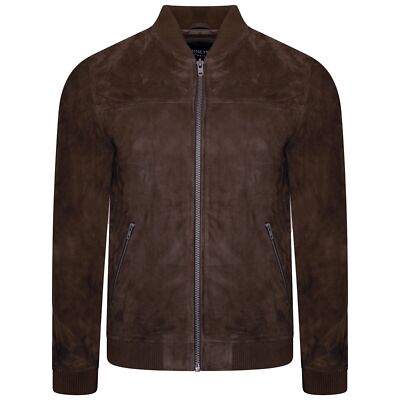 Brown Suede Jacket Men 100% Pure Suede Soft Leather Bomber Biker Jacket  Casual