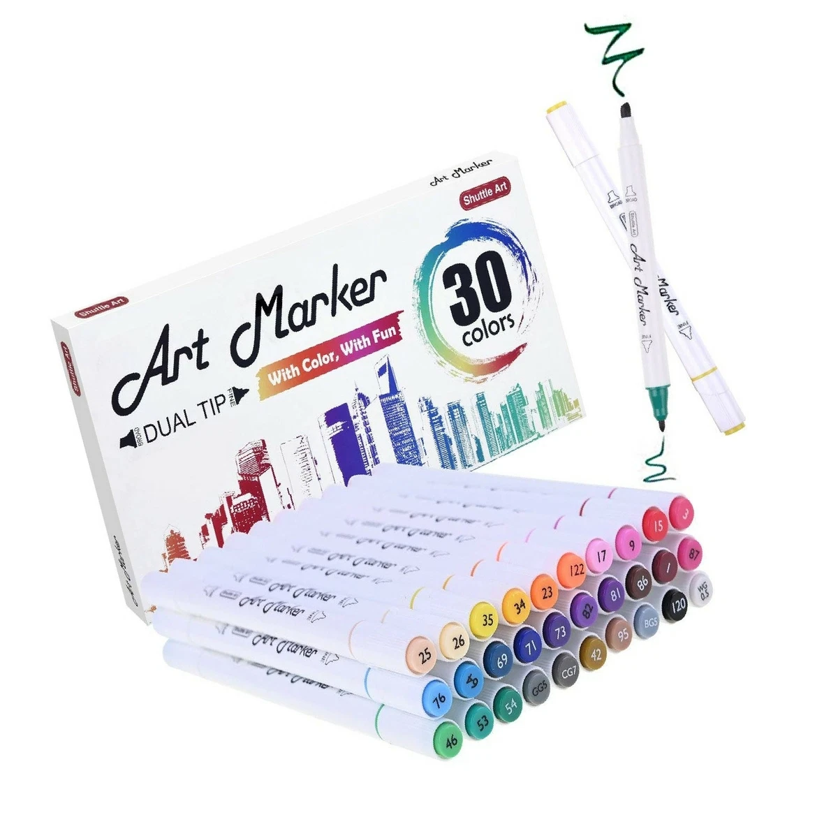 30 Colors Dual Tip Alcohol Based Art Markers,Shuttle Art Alcohol
