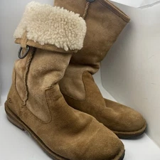 Ugg Daphne Fold Down Womens Tan Suede Shearling Boot Sz 7.5 Mid Calf Or Ankle