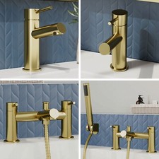 Brantley Modern Basin Mono Mixer & Bath Shower Mixer Tap Pack Brushed Brass Gold