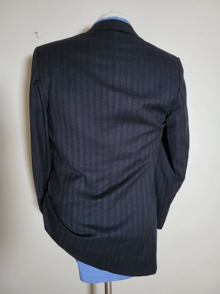 Vintage Mani Armani 36R Blue Muted Stripe Flannel Sport Coat Blazer Jacket - Image 3 of 4