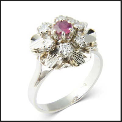 18K 750 Gold 0,45Ct Rubin Diamant Blumen Ring Neuw RG 50 Unikat Damen Ruby Zert.