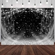 7x5ft Black Silver Glitter Backdrop Wedding Birthday Party Photography Backgr...