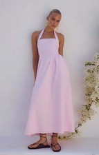 Seven Wonders Womens Pink Midi Dress Halter Neck Zip Closure Lined RRP £82