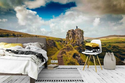3D Cloud Sky Green Stone Land Self-adhesive Removable Wallpaper Murals Wall