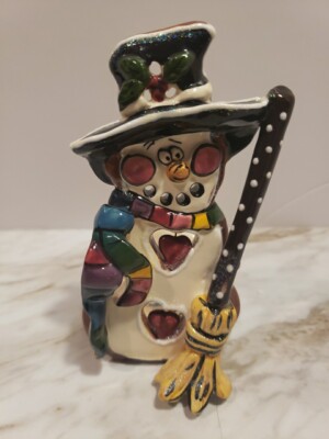 BLUE SKY ~ SNOWMAN ~ TEA LIGHT HOLDER BY HEATHER GOLDMINC ~ 5'' HIGH 