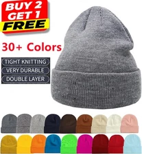 Unisex Beanie Hat Cap Plain Knit Ski Skull Cuff Winter Warm Slouchy Men Women CF