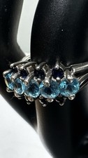 Vintage Classic Sterling Silver Blue Topaz And Sapphire Band Ring Size 9