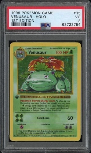 1999 POKEMON GAME BASE SET #15 VENUSAUR-HOLO 1ST EDITION PSA 3 VERY GOOD