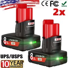 2Pack For Milwaukee for M12 LITHIUM 8.0Ah Extended Capacity Battery 48-11-2460