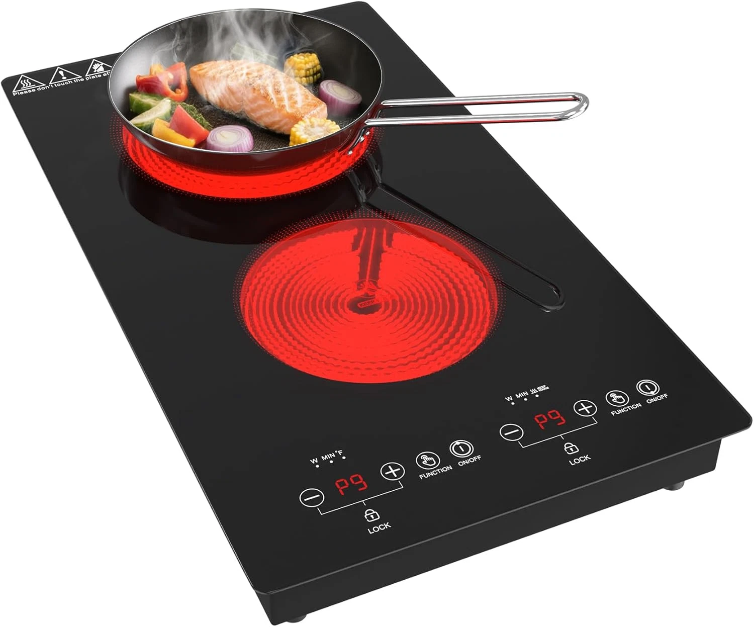 2-Burner Electric Cooktop with Sensor Control, Timer & Child Lock, All Cookware