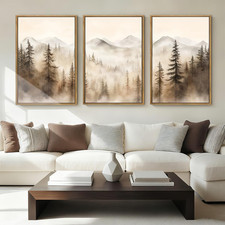 Extra Large Framed Mountain Canvas Art Set of 3 for Modern Home Decor