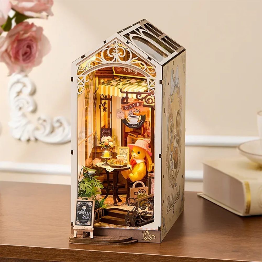 DIY 3D Book Nook Kit: Holiday Cafe 171 pieces LIGHTS UP MAGIC BOOKSHELF effect