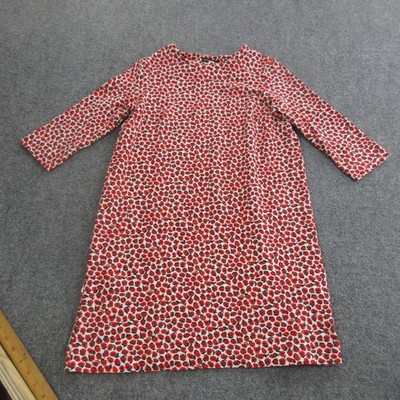 Marimekko Dress Womens S Red Floral Jersey Shift 3/4 Sleeve Boat Neck Knee