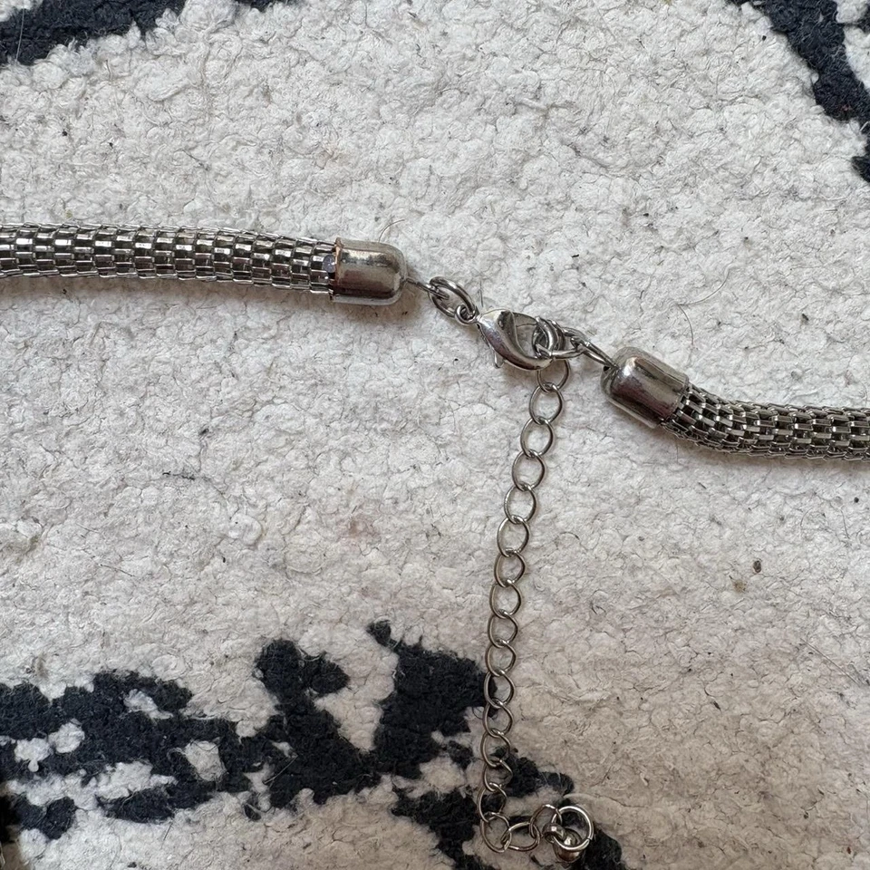 Collar declaración azul y plata bisutería cadena plata piedras azules Foto 3 de 4