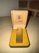 Colibri Gold Tone Textured Butane Lighter W/ Case Box Retro Mid Century Gift🚬🔥