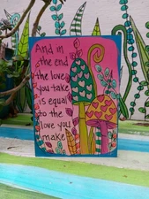 The Beatles Song Lyric Painting 7 x 5" wood, The End, Sixties Music Sign