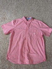 Chaps Men’s Short Sleeve Dress Shirt Button Down Red/White Checkered Size Large