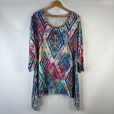 Indigo Soul Tunic Top Women 2XL Multi Ikat Rh...