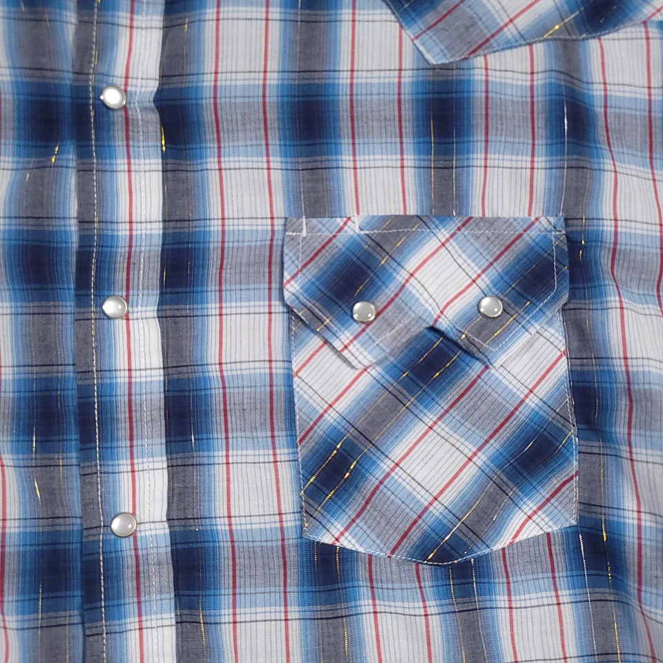Ely Cattleman Shirt Mens 2XL Blue Plaid Short Sleeve Western Pearl Snap Cowboy - Image 4 of 4