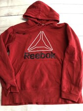 Reebok Hoodie Mens Medium Red Big Logo Pullover Fleece Sweatshirt Gym Training