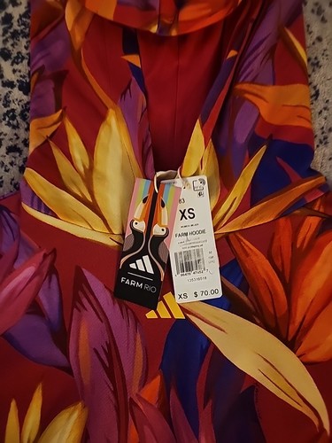 Adidas x Farm Rio Hoodie Women’s XS Cropped Pink Birds of Paradise Sweatshirt - Picture 5 of 6